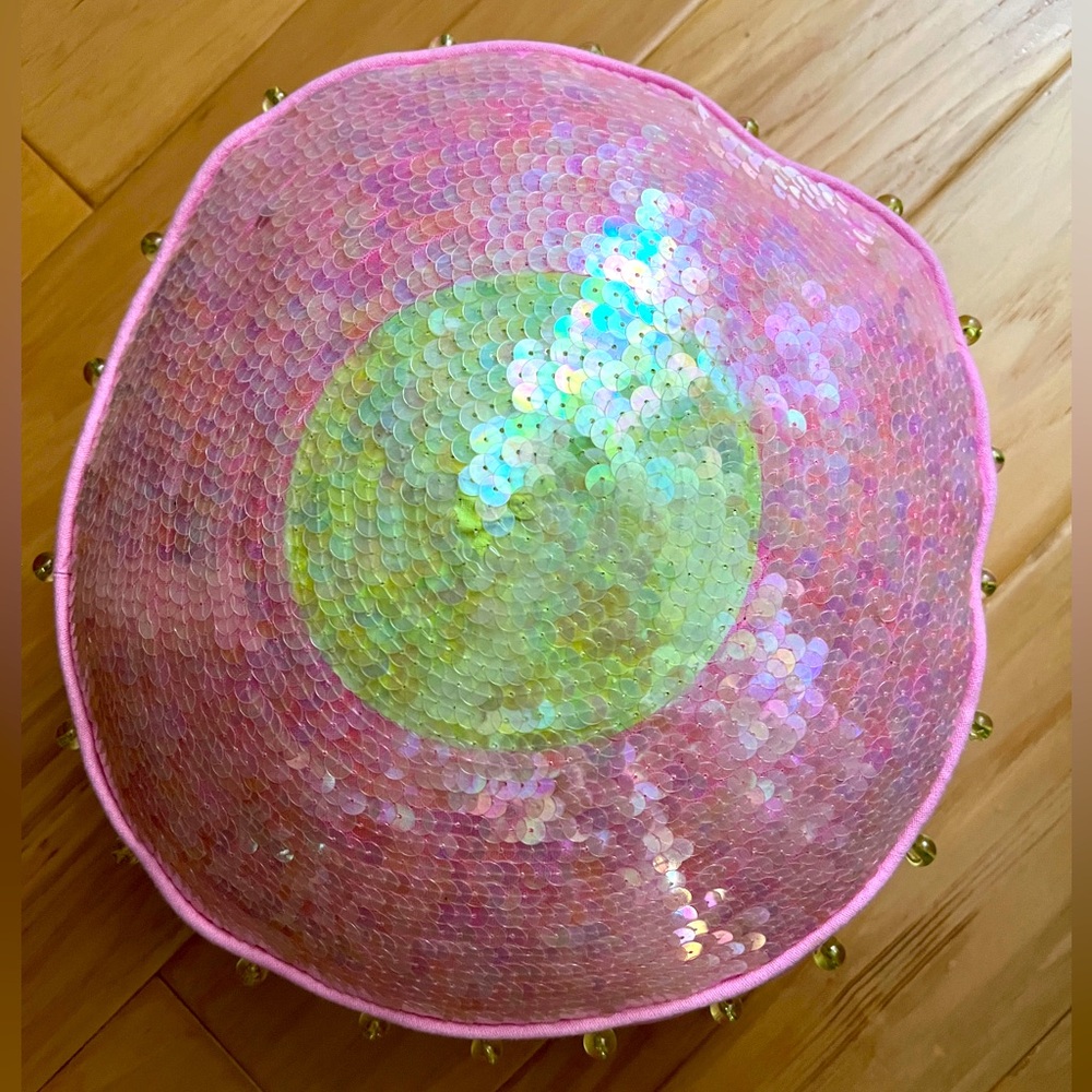 🩷🟢SWELL By CYNTHIA ROWLEY Pink Lime Sequin Bead Round Accent Pillow NWT